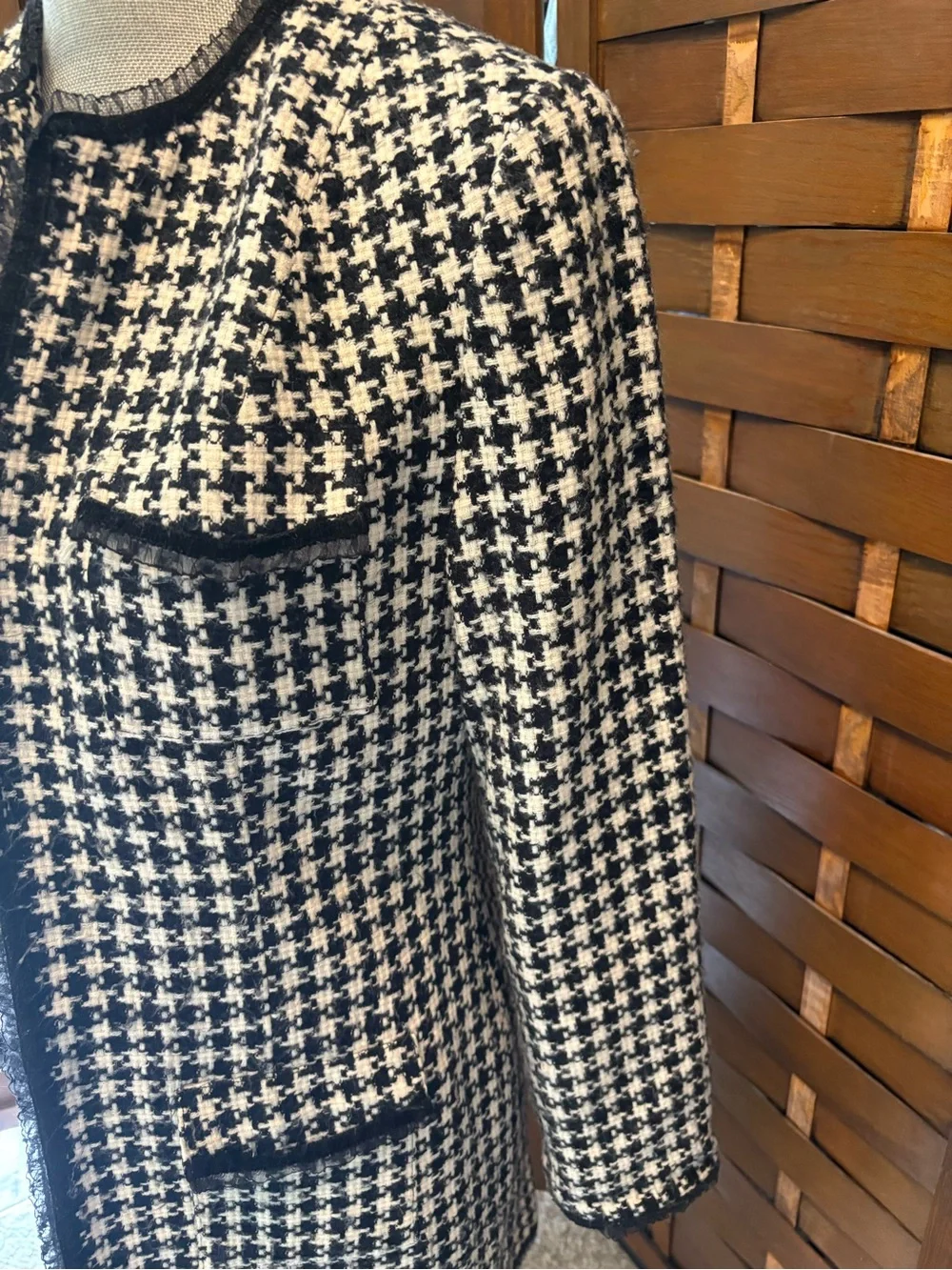 Vintage Spenser Jeremy argyle wool Black & White Houndstooth Long Coat